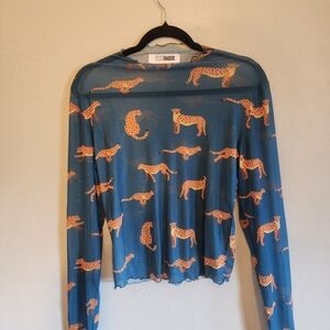 WKND Chasers Sheer Blue Cheetah Print Top